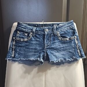 Miss Me Blue Distressed Jean Shorts Frayed Hem